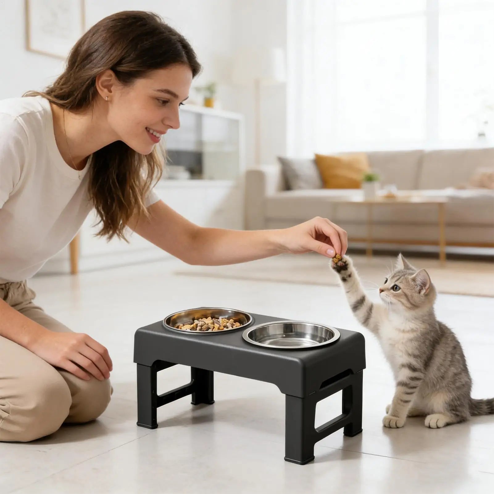 Elevated Double Pet Feeder | 3-Height Adjustable Cat & Dog Bowl Elevated Pet Feeder Peaceful Pleasures Health and Wellness China Mainland