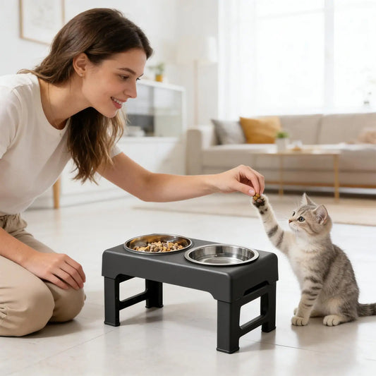 Elevated Double Pet Feeder | 3-Height Adjustable Cat & Dog Bowl Elevated Pet Feeder Peaceful Pleasures Health and Wellness China Mainland