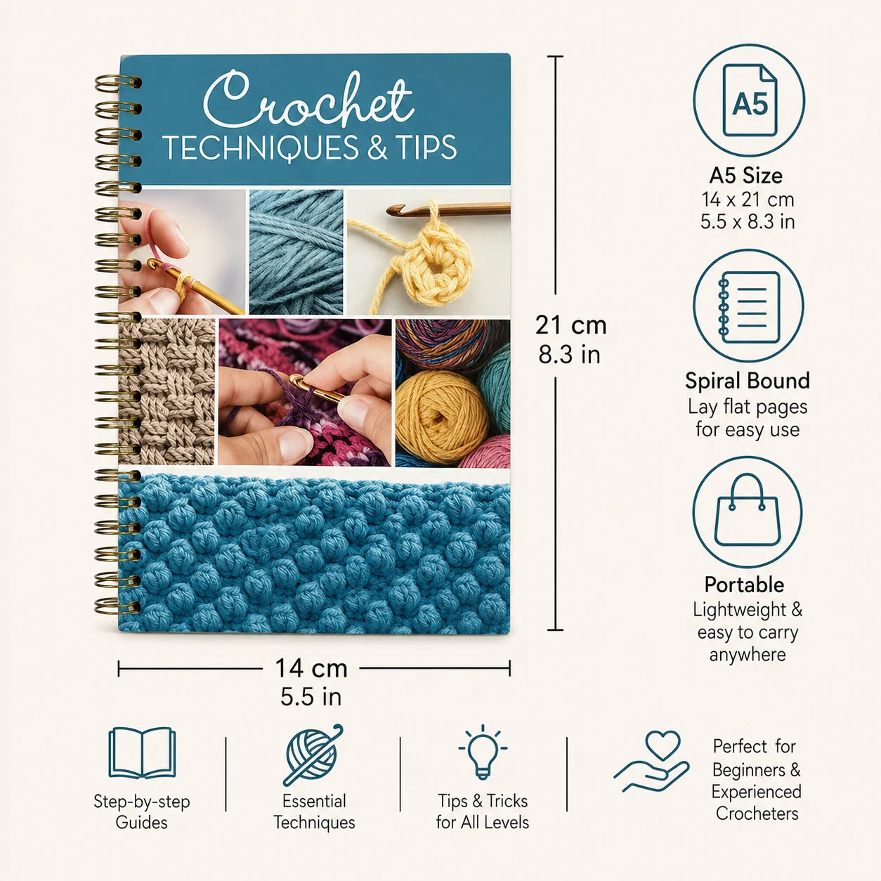 Crochet Techniques Tips A5 Spiral Notebook Guide Journal Beginners