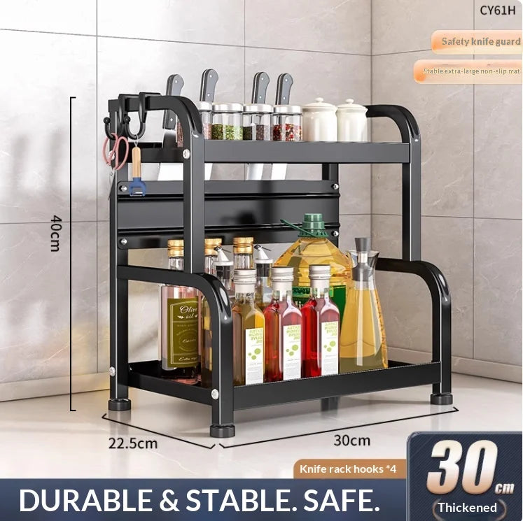 Modern Household Kitchen Spice Rack Countertop Storage Organizer Multifunctional Shelving Unit For Cooking Essentials Peaceful Pleasures Health and Wellness 30cm 2 Layers B