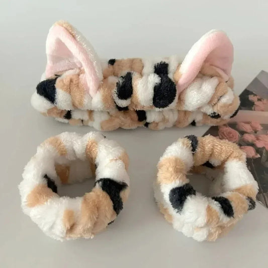 3-Pack Cat Ear Leopard Plush Headbands – Spa & Makeup Spa Hair Headband Peaceful Pleasures Health and Wellness