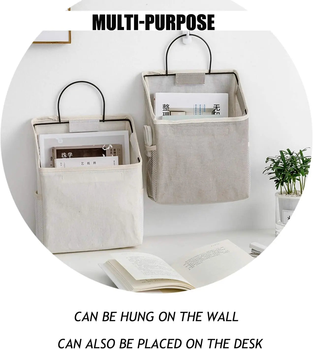 Cotton Linen Wall-Hanging Storage Basket – White, 9.6x14.9" Peaceful Pleasures Health and Wellness