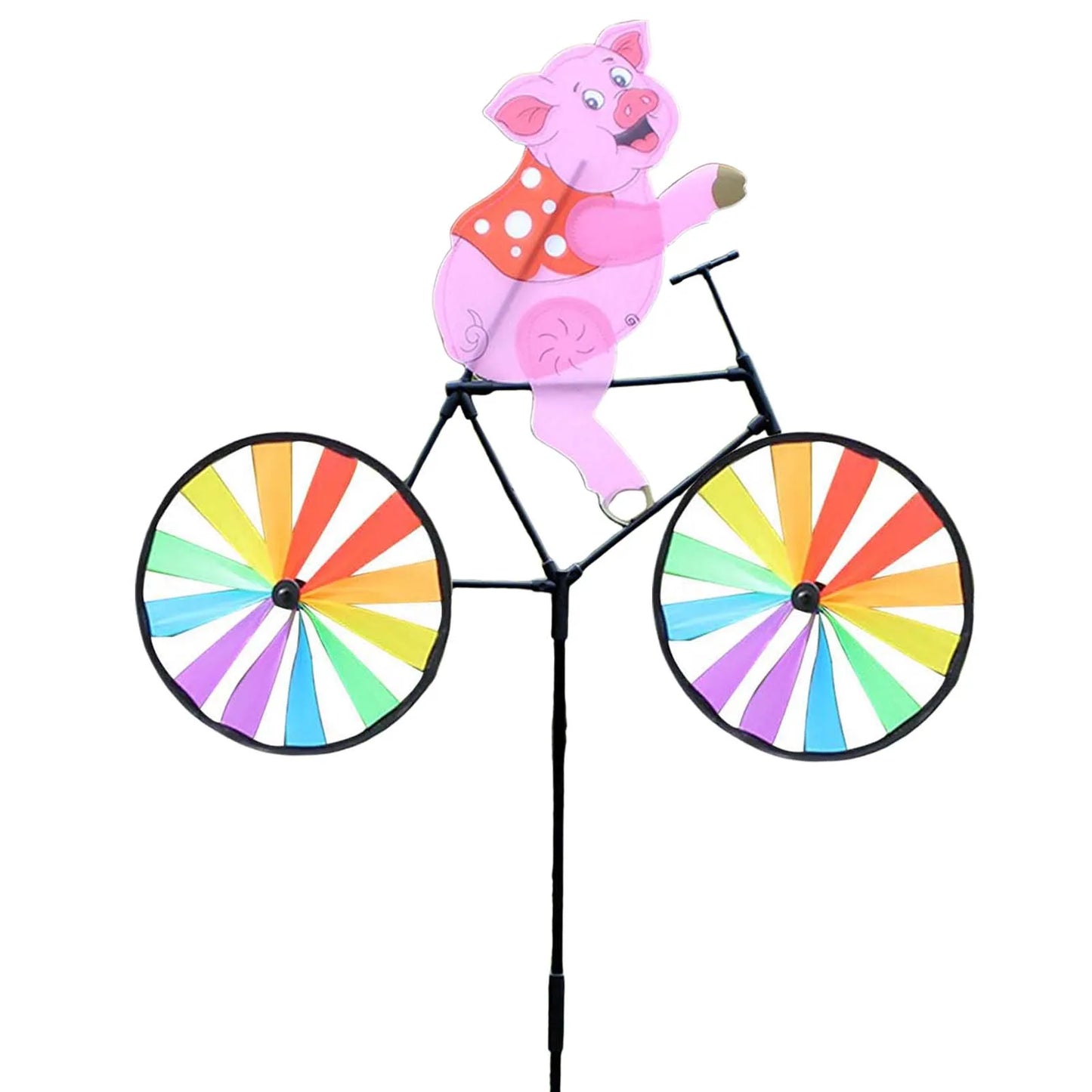 Cute 3D Animal on Bike Windmill Garden Lawn Yard Decor Wind Spinner for Holiday Garden Decoration Peaceful Pleasures Health and Wellness Piglet