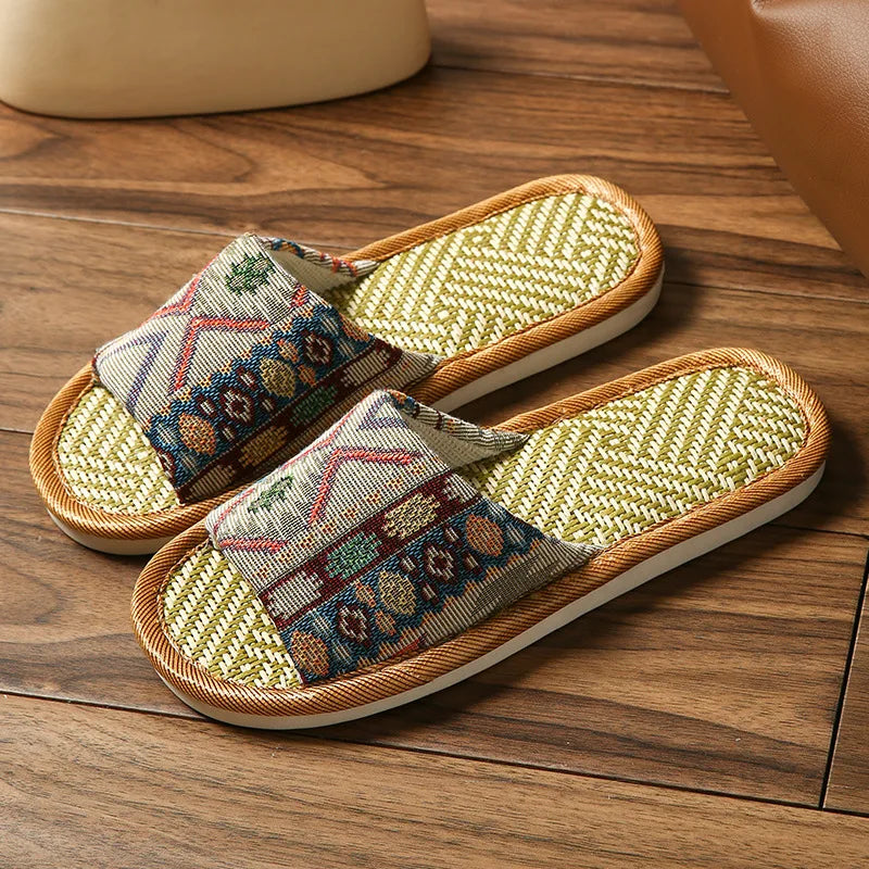 Men's Bamboo Woven Rattan Indoor Slippers | Cooling Summer Slides