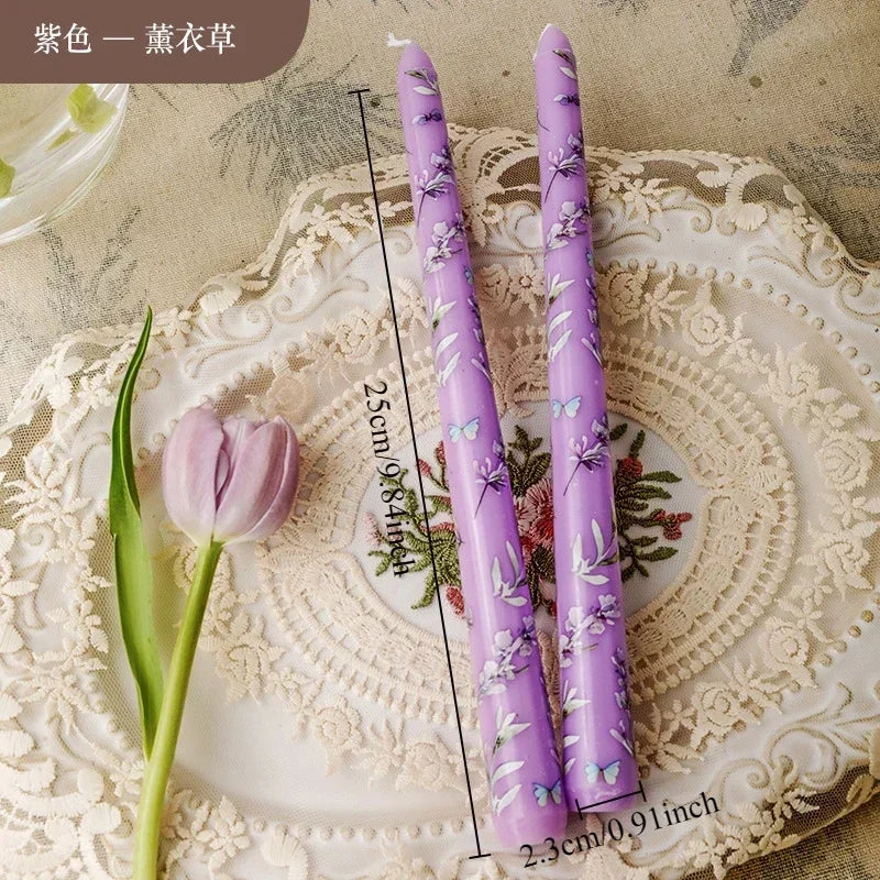 Printed Long Pole Candles European Romantic Candles Dinner Wedding Holiday Family Cross Border Smoke Free Candle Home Decorative Peaceful Pleasures Health and Wellness Unscent-Purple