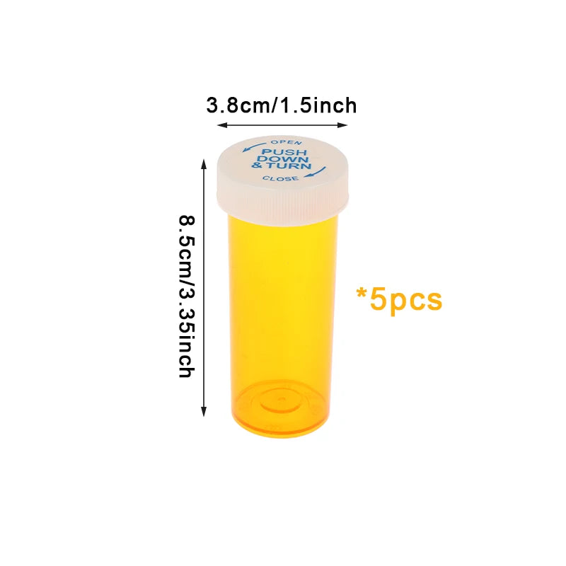 5Pcs Plastic Medicine Pill Bottles With Child Resistant Caps Medicine Containers Travel Pill Vials - 6/8/13/16/20/30/40/60 Dram Peaceful Pleasures Health and Wellness A4