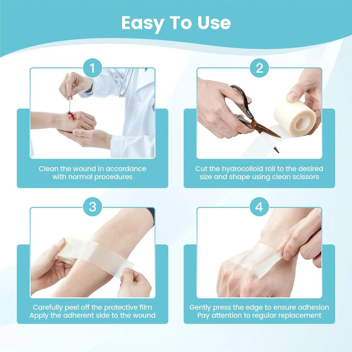 Hydrocolloid Wound Care Roll, Cut-to-Size Patch, Self-Adhesive Waterproof Super Absorbent Dressing, First Aid Essential. Peaceful Pleasures Health and Wellness