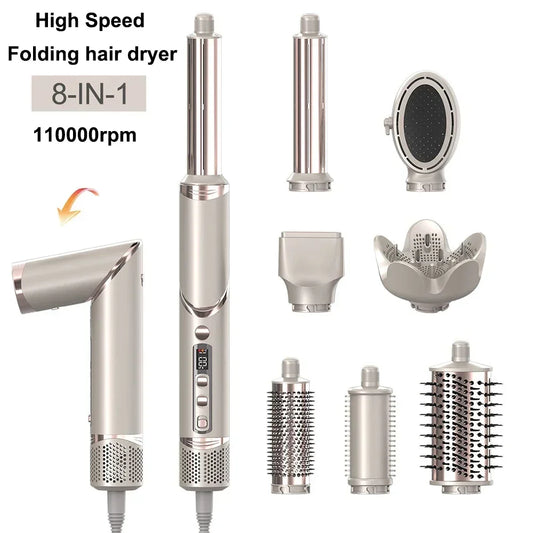 8 in 1 Professional Folding Hair Dryer Airwrap High Speed 110000rpm Blow Dryer Automatic Curling Iron Salon Hair Styling Tools Peaceful Pleasures Health and Wellness