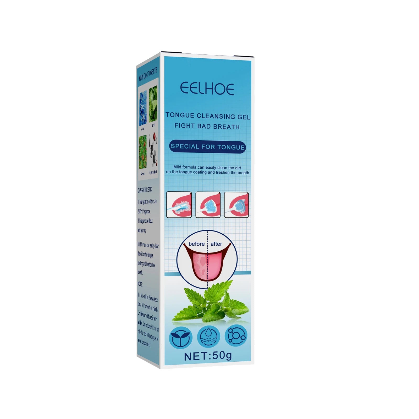 Tongue Cleansing Gel With Brush, Tongue Cleaning, Mouth Care, And Freshen Your Oral Hygiene 50g(1. 76oz) Peaceful Pleasures Health and Wellness green
