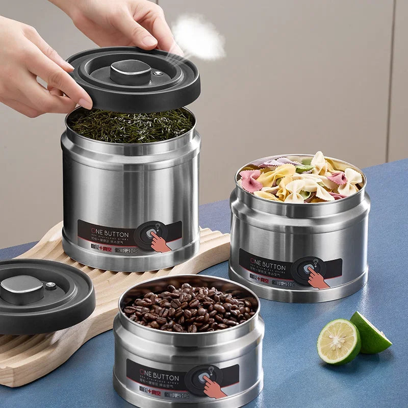 Vacuum Sealed Jug Coffee Beans Stainless Steel Airtight Container Kitchen Food Grains Candy Keep Fresh Storage Jar Peaceful Pleasures Health and Wellness