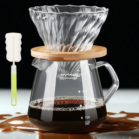 Pour Over Coffee Maker Set, Borosilicate Glass Coffee Server with Cleaning Brush, Pour Over Coffee Dripper Carafe for Home Cafe Peaceful Pleasures Health and Wellness