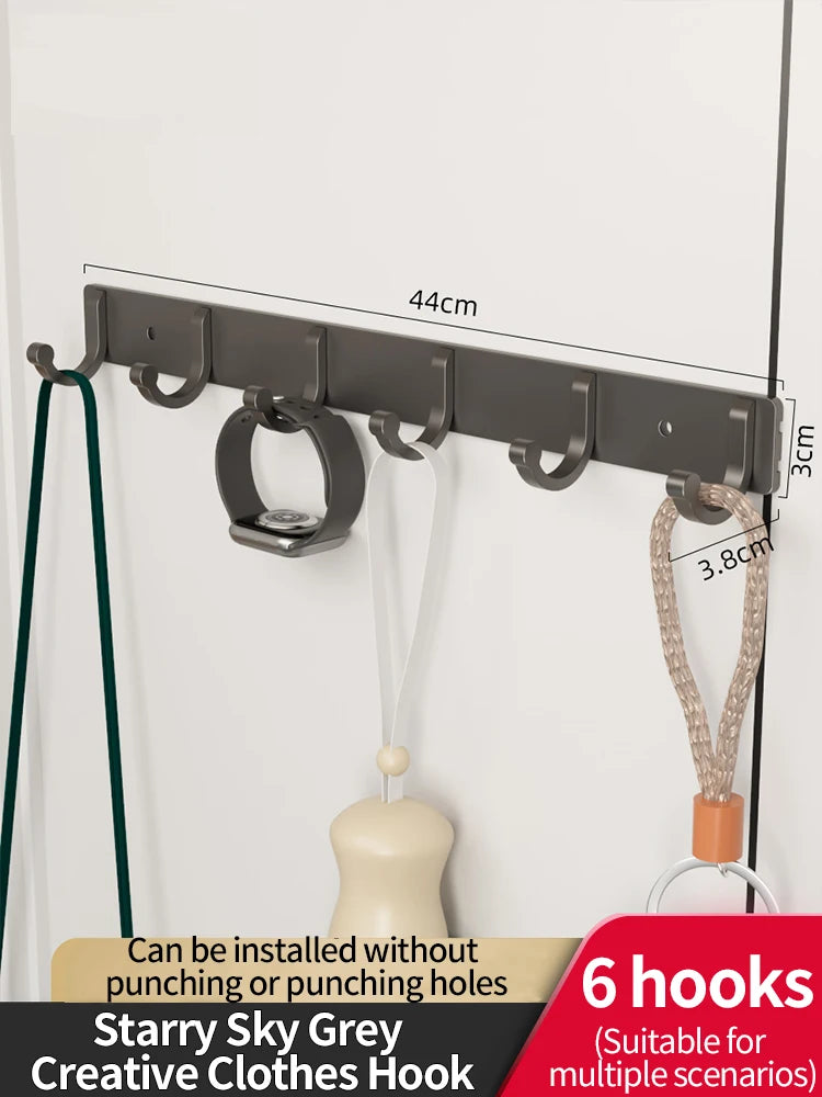 6-Hook Space Aluminum Wall Rack – Kitchen & Bathroom Organizer