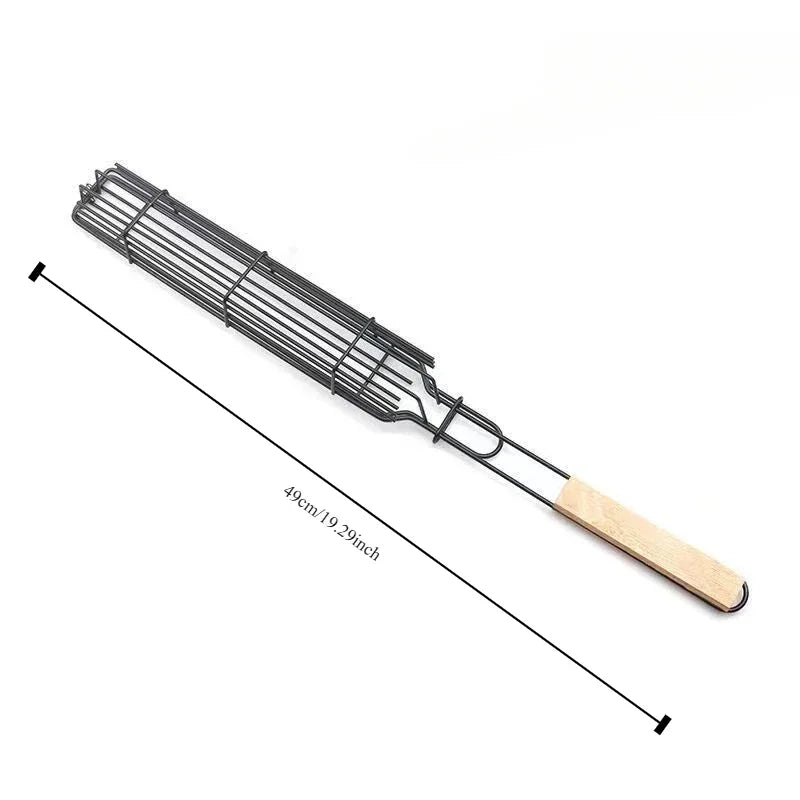 Barbecue Grill Stainless Steel Non-Stick Grill Basket with Handle BBQ Roast Rack for Home Outdoor Picnic Kitchen Dining Tools Peaceful Pleasures Health and Wellness Log color