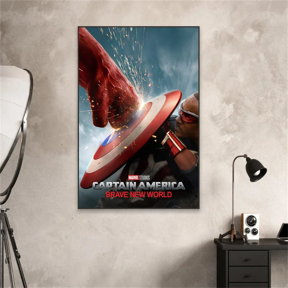 Captain America Poster Superhero Wall Art Brave New World Movie Print Modern Canvas Painting Home Bedroom Wall Decor Peaceful Pleasures Health and Wellness