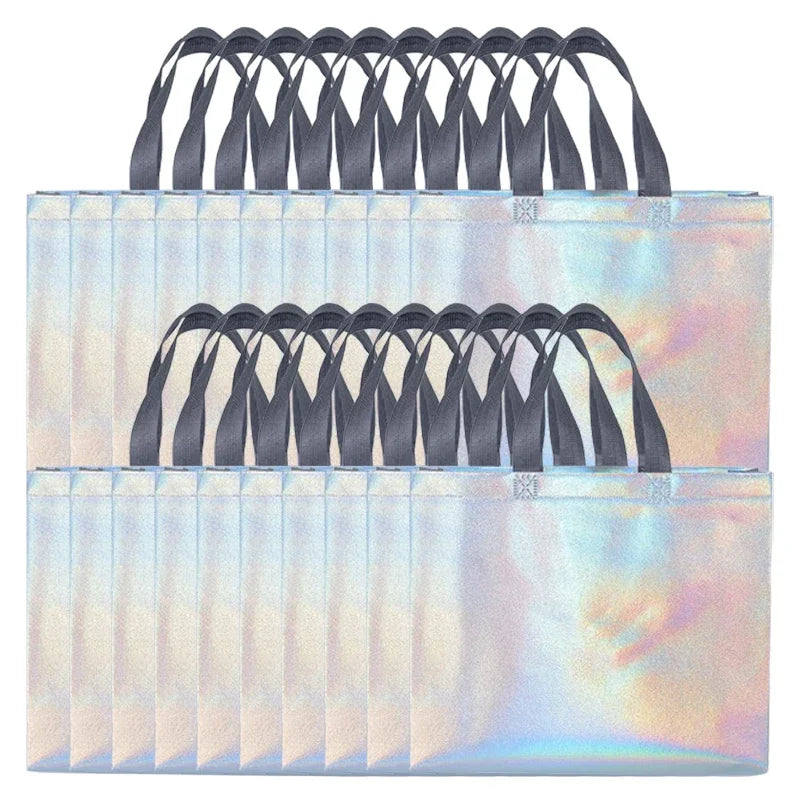 Silver Reusable Gift Tote Bags – Wedding & Party Favors 10/20pk