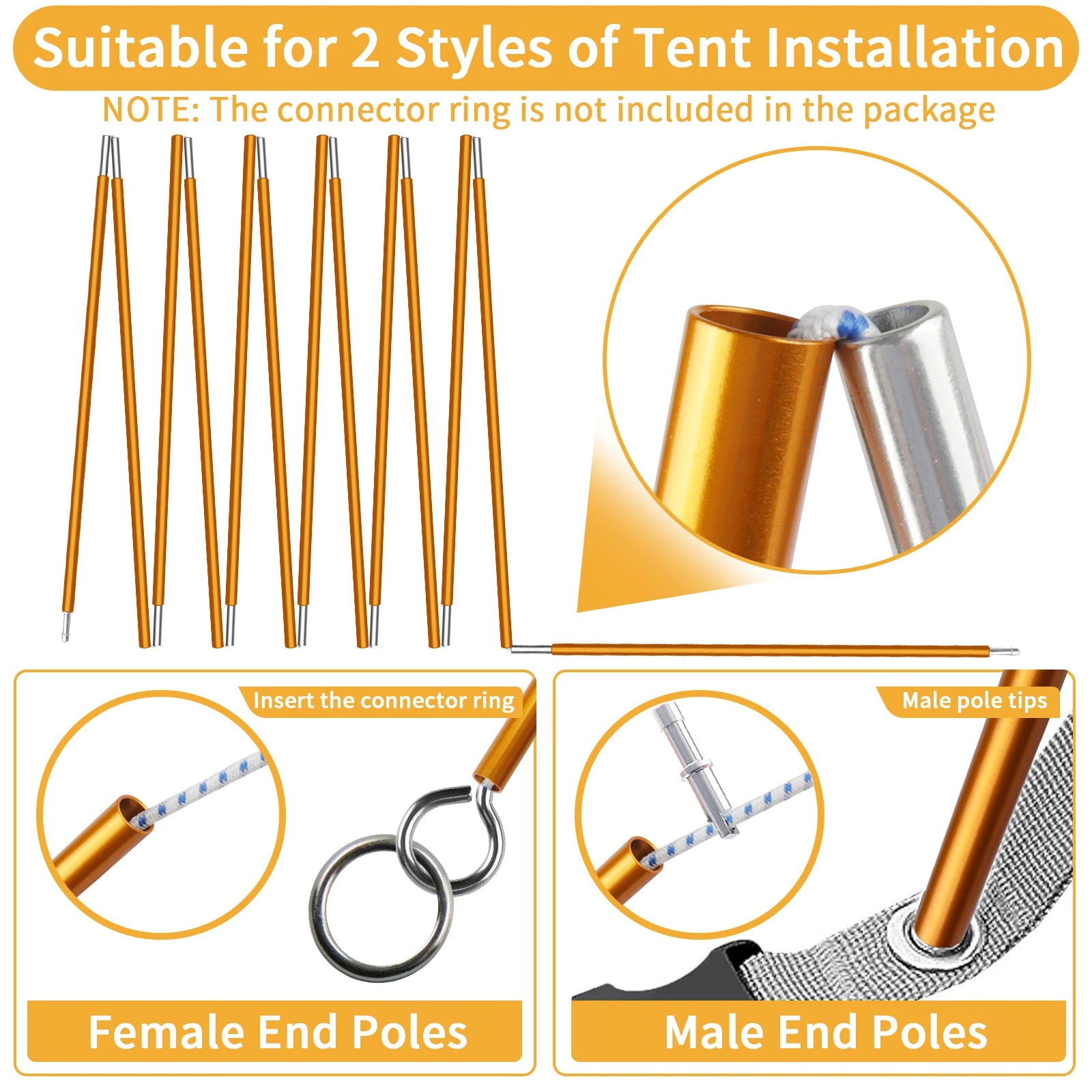 Tent Poles Replacement Aluminum Alloy Pre Assembled Tent Poles Camping Rod Parts for Hiking Outdoor Camping Repair Kit Peaceful Pleasures Health and Wellness