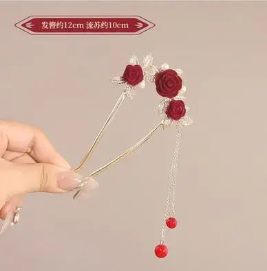 Chinese Court Style Alloy Hair Pins Durable Headdress with Elegant Tassel for Women Wedding Hanfu Cheongsam Peaceful Pleasures Health and Wellness 16