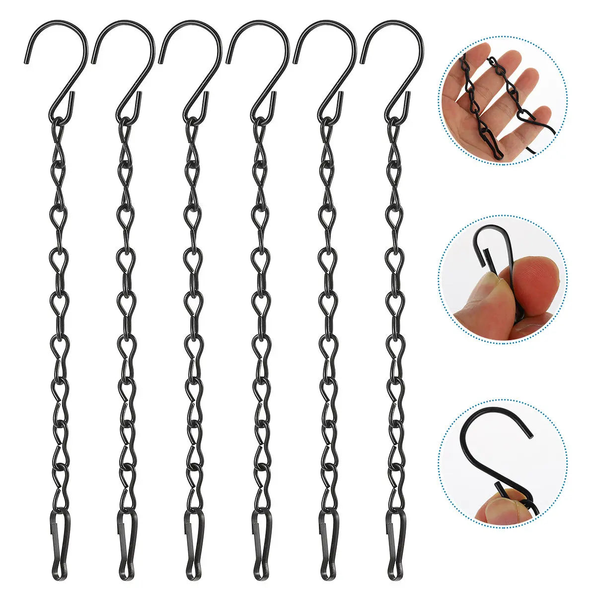 6 Pieces Metal Hanging Chains Hook Buckle Design for Bird Feeders Flower Pots Lanterns Adjustable Chain Hanger Garden Ornament Peaceful Pleasures Health and Wellness Default Title