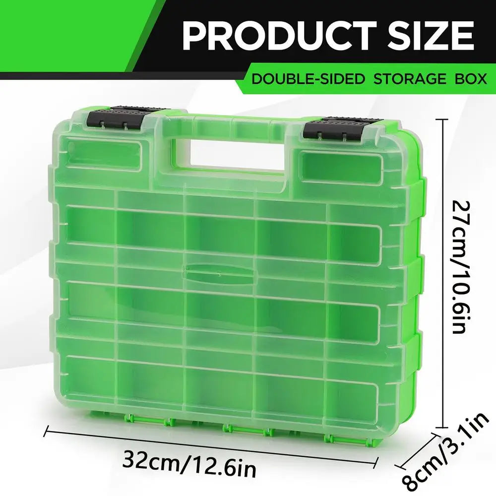 Portable Tool Box Organizer Double-Sided 34-Compartment Drill Bit Storage Bolt and Nut Case with Lid for Hardware Nail Bolt Nut Peaceful Pleasures Health and Wellness China Mainland Green