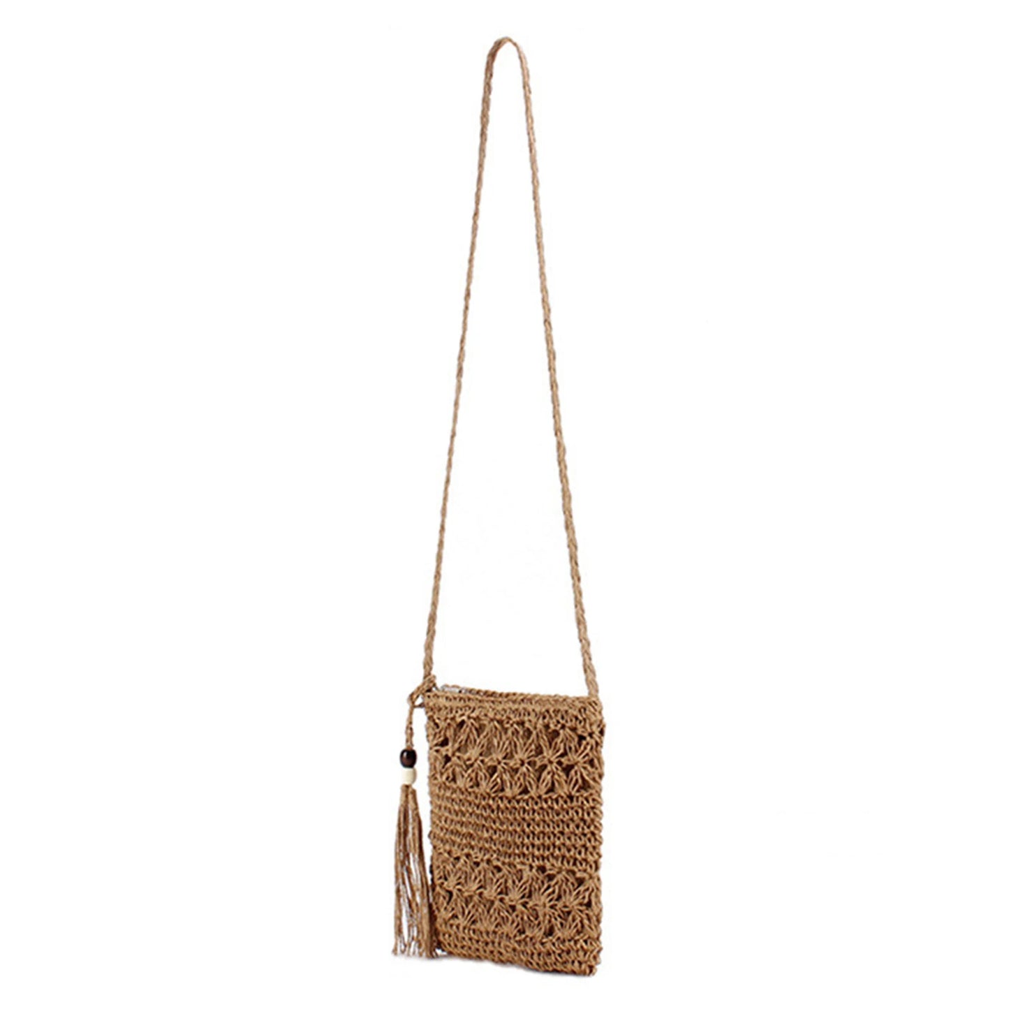 Women's Woven Straw Messenger Bags Summer Casual Tassel Summer Beach Straw Bag Ideal Gift for Daughters Mom Lover Peaceful Pleasures Health and Wellness Brown