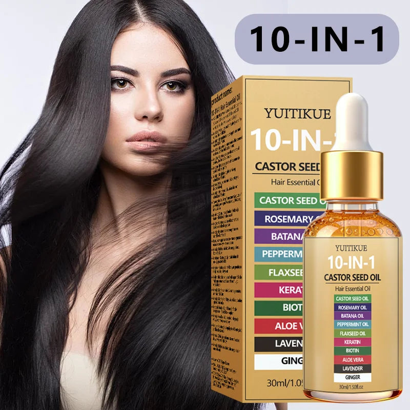 YUITIKUE 10-IN-1 Castor Seed Hair Oil | Natural Blend Of Batana, Rosemary & Biotin | For Deep Nourishment & Healthy Hair & Scalp Peaceful Pleasures Health and Wellness