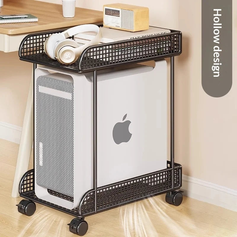 Versatile Sturdy Heavy Duty Mobile Rolling Computer Tower Stand with Wheels Double Layer Shelf for Home Office Desk Peaceful Pleasures Health and Wellness
