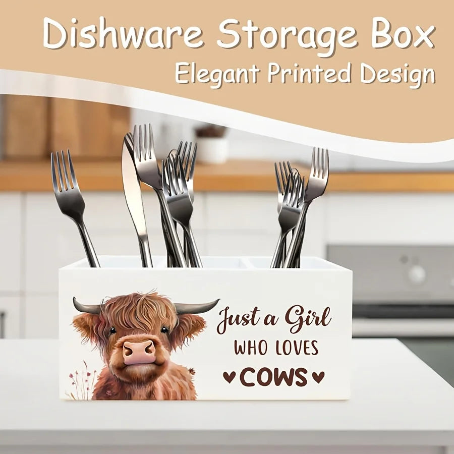 Highland Cow Pen Holder Organizer Makeup Brushes Storage Box Desk Decor for Women, Pencil Box Home Office Decoration Peaceful Pleasures Health and Wellness