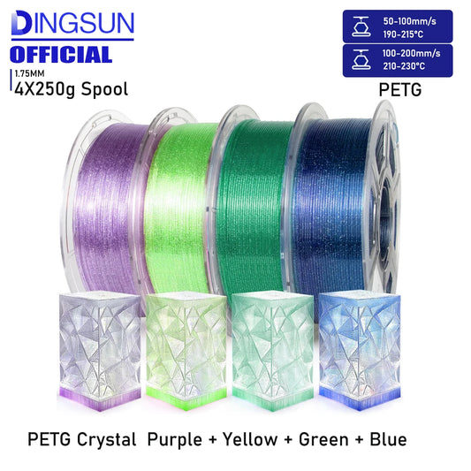 Glitter PETG Filament 1.75mm | Sparkle Galaxy Crystal Clear 3D Printer Filament Peaceful Pleasures Health and Wellness 4 Color set a