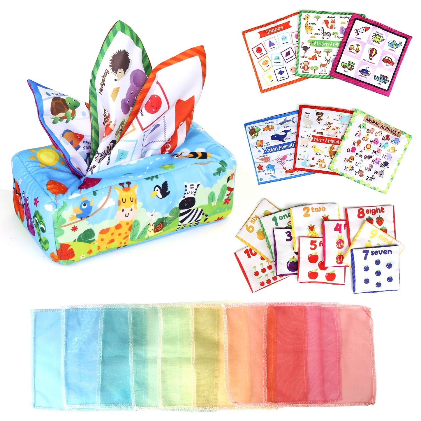 Baby Tissue Box 0-18M Sensory Toy Colorful Soft Toddler Finger