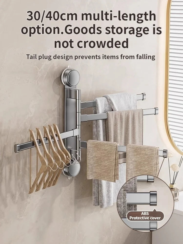 Drill-Free Rotating Double Towel Rack with Suction Cup & Hook