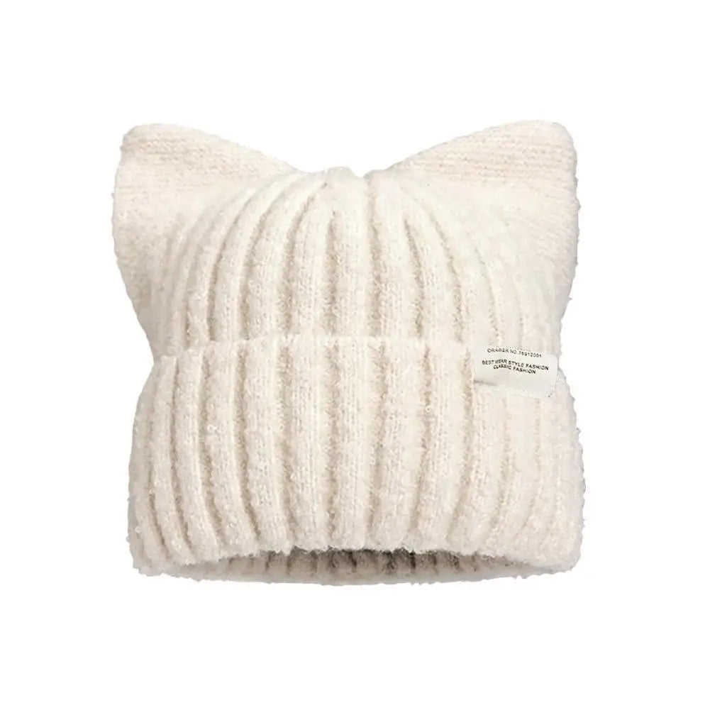 Cat Ear Knit Beanie Hat – Faux Fur Winter Cap for Women