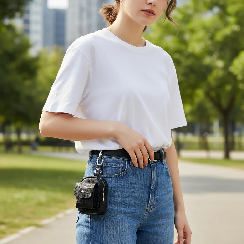 Soft Leather Mini Waist Pouch For Women Keys Coin Earphone Storage Lightweight Portable Organizer Peaceful Pleasures Health and Wellness
