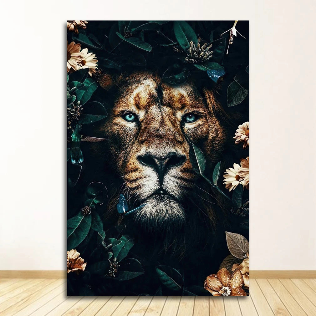 Nordic Animal Canvas Wall Art | Lion Tiger Deer Leopard Print