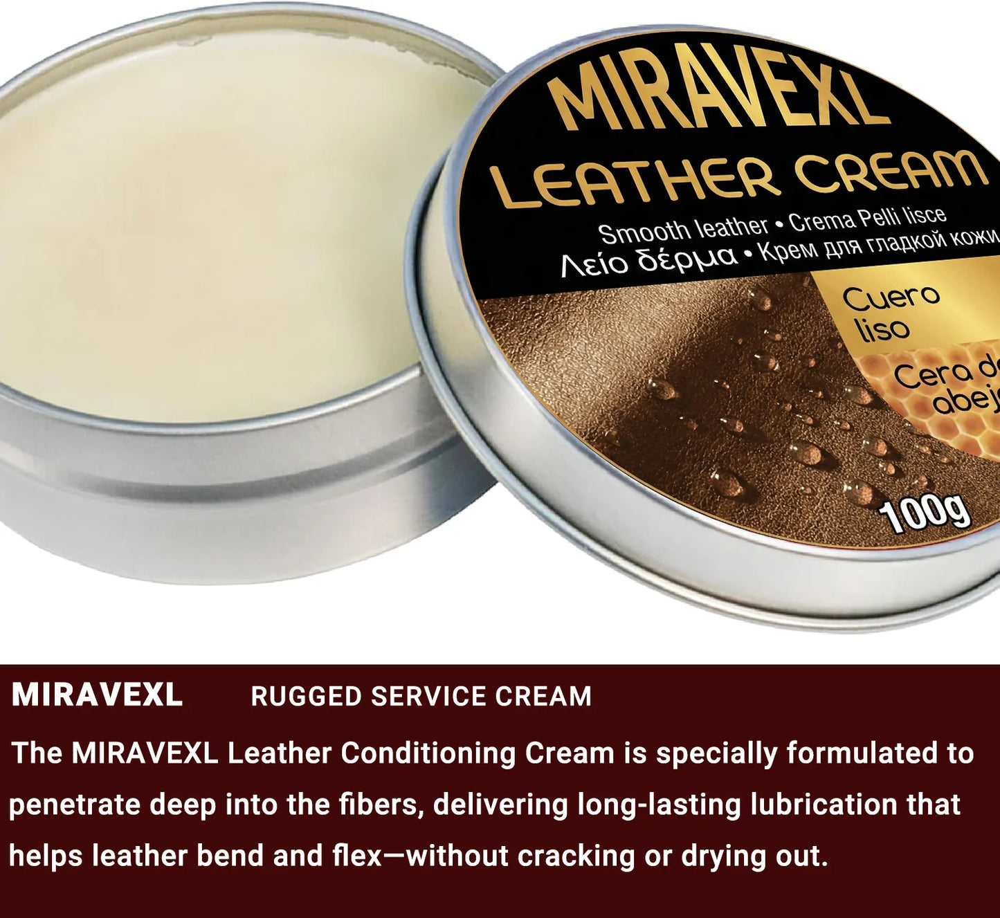 MIRAVEXL Leather Cream Conditioner 100g with Sponge Applicator Auto Car Seat Sofa Restorer Beeswax Polish Leather Care Balm Peaceful Pleasures Health and Wellness