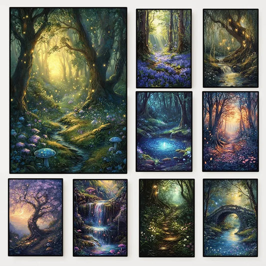 Fairy Enchanted Woodland Canvas Wall Art | Fantasy Forest Poster Canvas Wall Art Peaceful Pleasures Health and Wellness