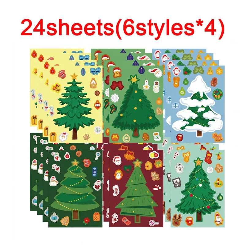 Christmas Tree Party Favors Stickers Kids DIY Puzzle Childern Gifts