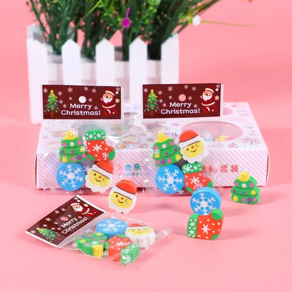Cartoon Christmas Erasers Funny Santa Claus Stationery Prize Gift 3D Three-dimensional Shape Kawaii Christmas Eraser Set Peaceful Pleasures Health and Wellness 4 pcs