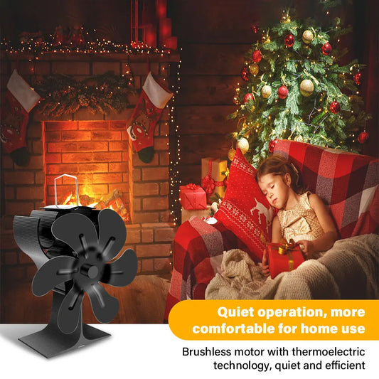 6-Blade Heat Powered Stove Fan for Wood Log Burner Fireplace Quiet Environmental Fan Heater Tool Efficient Heat Distribution Peaceful Pleasures Health and Wellness