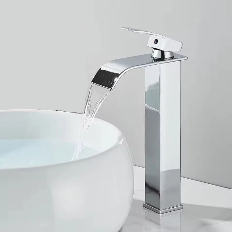 Brushed Gold Waterfall Bathroom Faucet | Single Handle Mixer