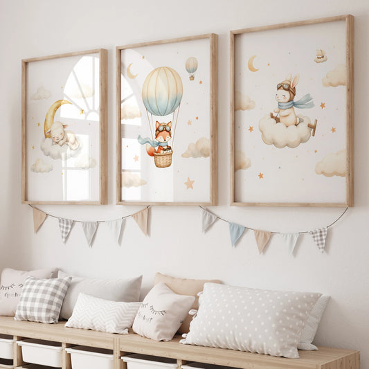 Watercolor Hot Air Balloon Animals Canvas Wall Art | Kids Room Canvas Wall Art Peaceful Pleasures Health and Wellness