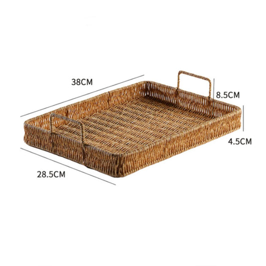 Wicker-Woven Plastic Serving Tray with Handles | 2 Sizes Serving Tray Peaceful Pleasures Health and Wellness L