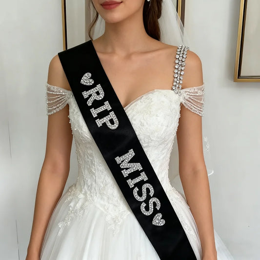 Bride Sash Pearl & Diamanté Sparkle Hen Party Bridal Shower Gift Bridal Party Sash Peaceful Pleasures Health and Wellness RIP Miss 1pcs 9x150cm