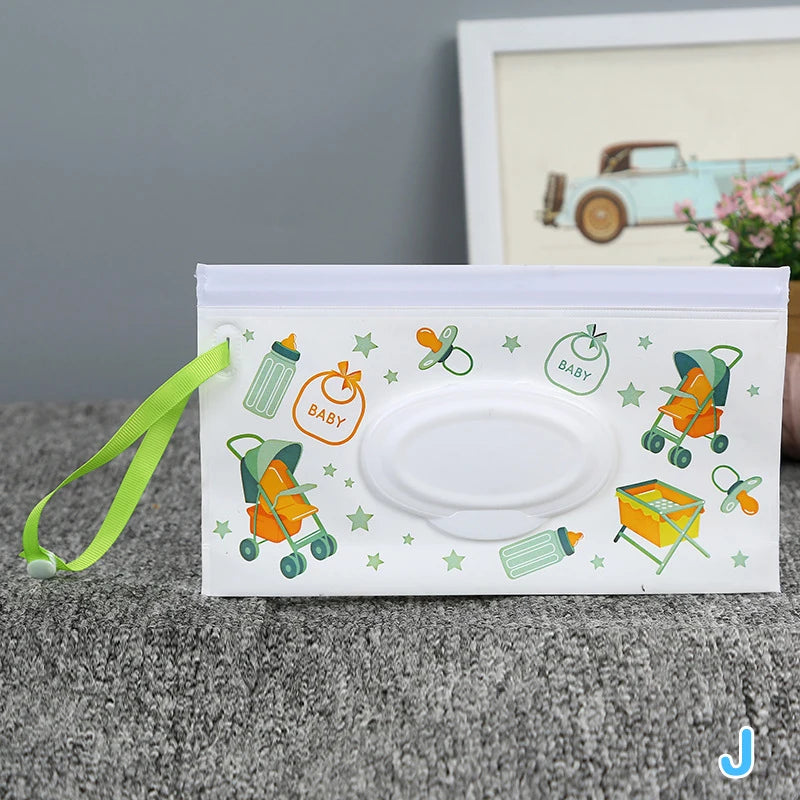 Portable Baby Wet Wipes Dispenser Bag | Cartoon Snap-Strap Pouch