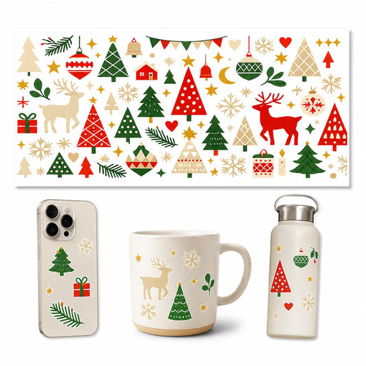 Christmas UV DTF Transfer Stickers – Rub-On Holiday Decals Rub-On Transfer Decals Peaceful Pleasures Health and Wellness
