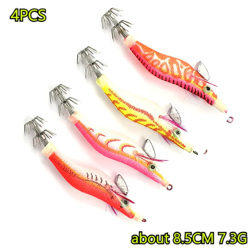 Squid Jig Shrimp Fishing Lures, 4PCS 8.5CM 7.3G Wood Prawn Baits with Hooks Angling Tackle Peaceful Pleasures Health and Wellness DY29-4PCS