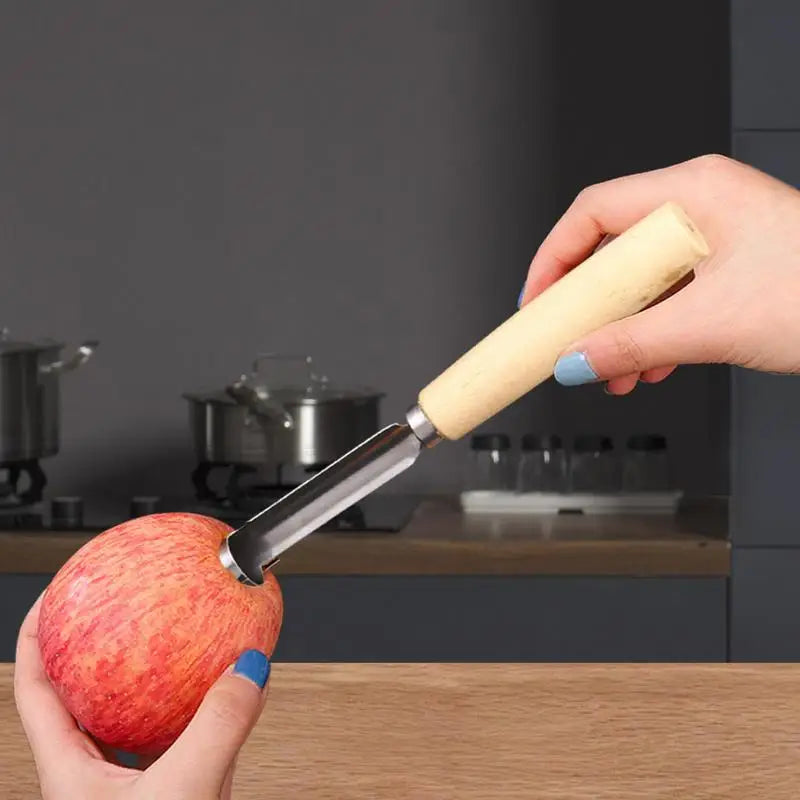 Stainless Steel Apple Corer with Wooden Handle Vegetable Fruit Corer Pear Pitter Anti-Slip Kitchen Corer for Fruit Slicing Peaceful Pleasures Health and Wellness