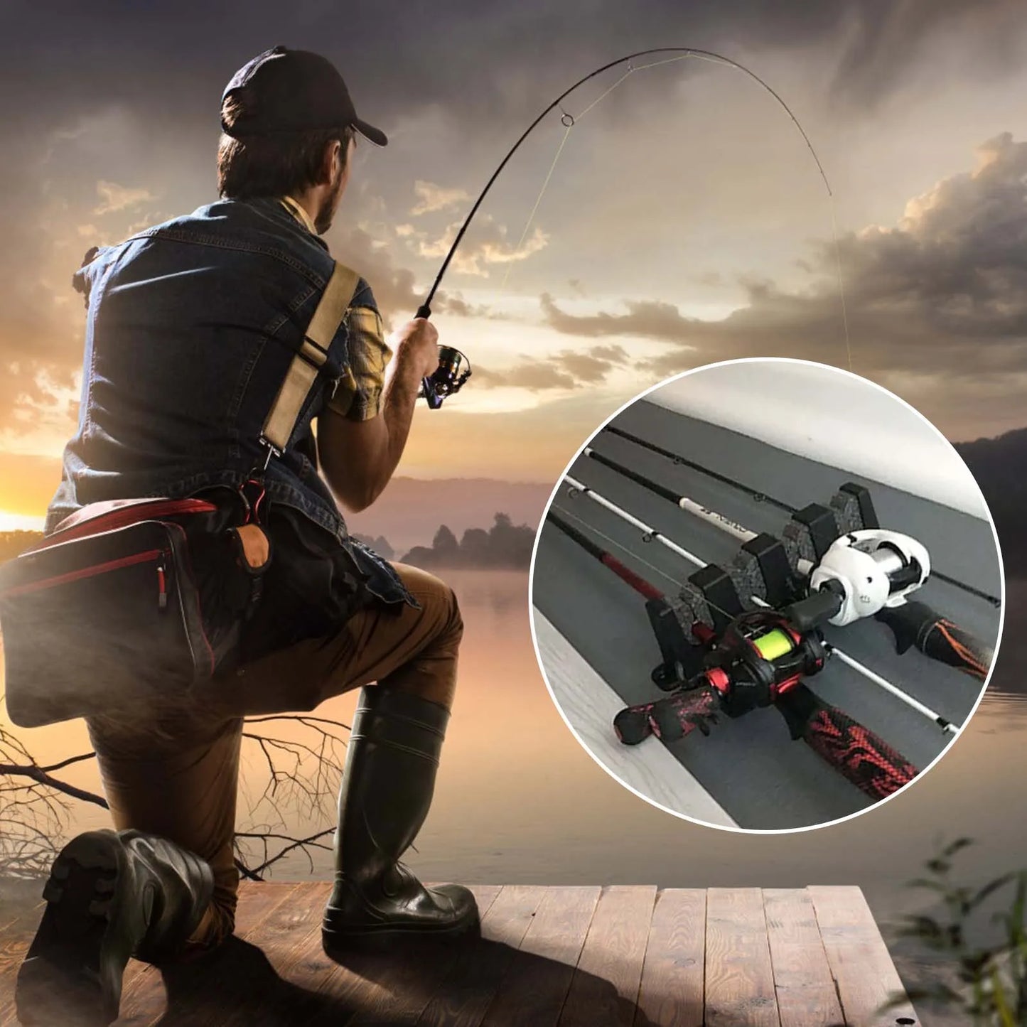 Fishing Rod Holders for Wall Space-Saving Versatile Black Fishing Rod Rack Suitable for Trekking Poles Hockey Sticks Peaceful Pleasures Health and Wellness