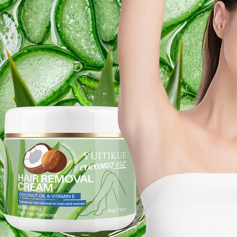 Yuitikue Coconut Oil Hair Removal Cream, 60g Moisturizing Fast Hair Remover with Vitamin E, Unisex Body Hair Removal Peaceful Pleasures Health and Wellness