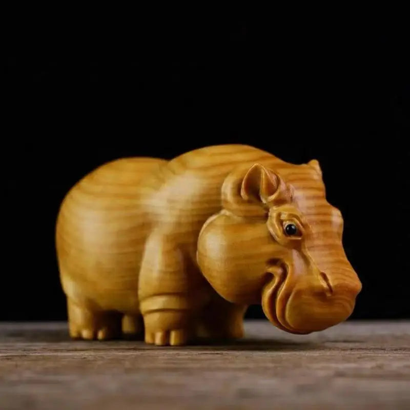 Handmade Wood Carving Animal Figurines – Rhino, Hippo, Elephant
