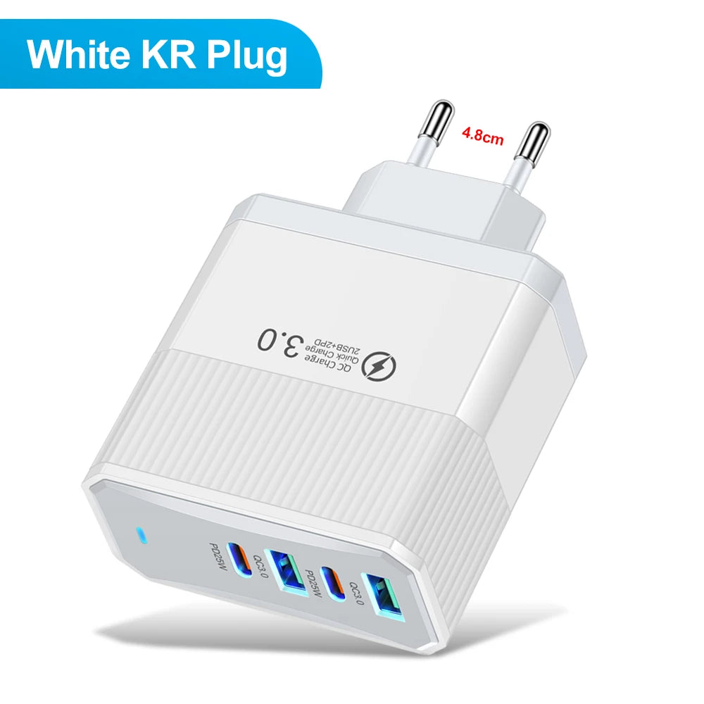4-in-1 100W Fast Charger | 4-Port USB-C PD & QC3.0 Wall Adapter Peaceful Pleasures Health and Wellness KR White